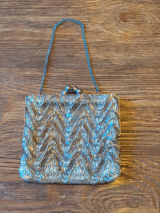 Handbags - Vintage Silver + Gold Evening Bag with Chain Handle